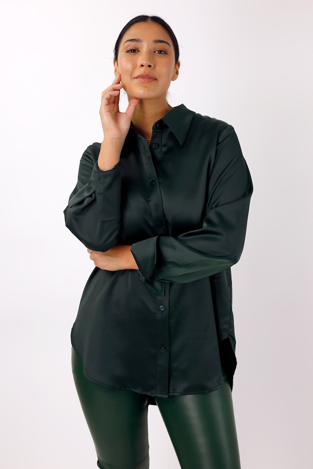 Forest Satin Boyfriend Shirt - FINAL SALE