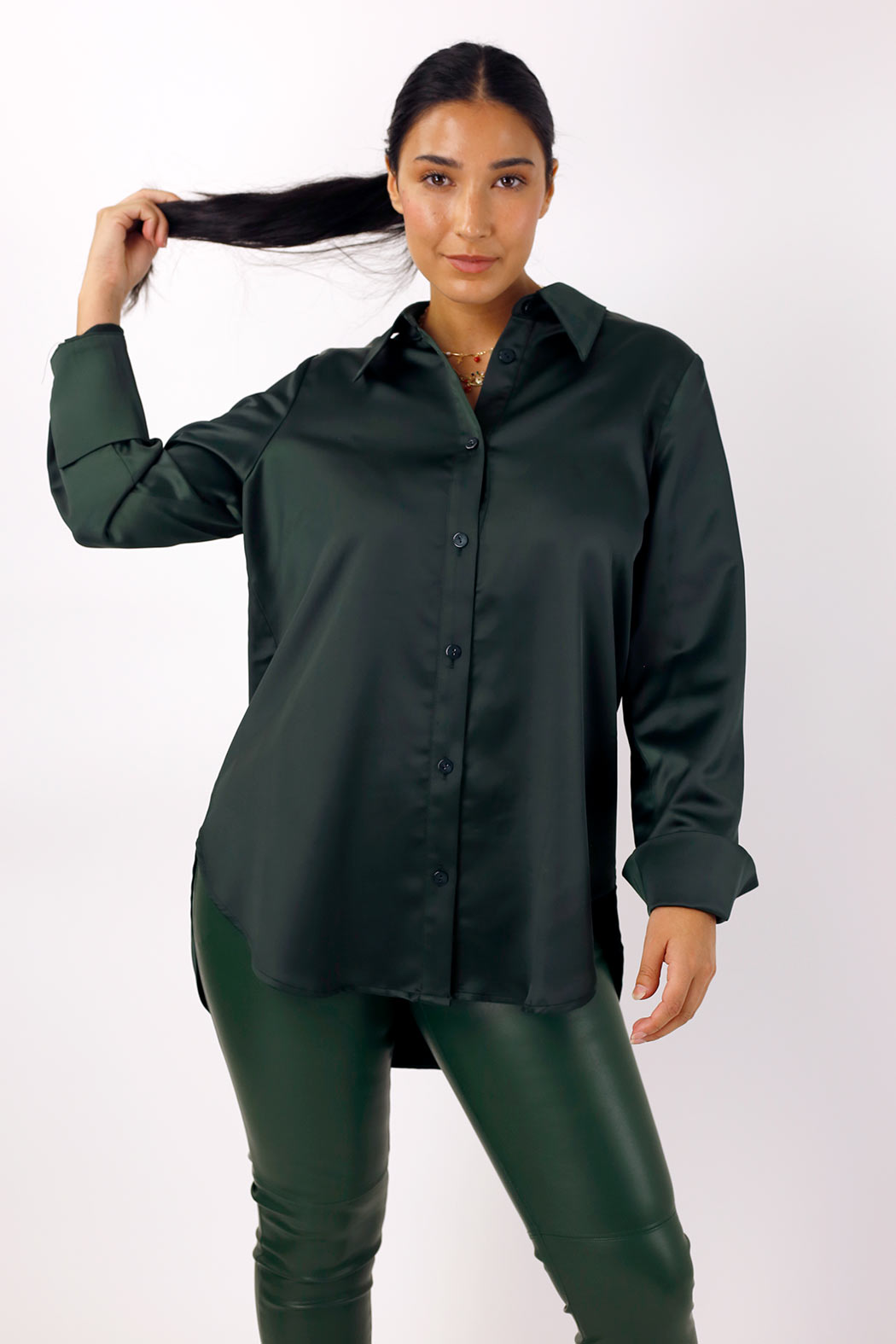 Forest Satin Boyfriend Shirt - FINAL SALE