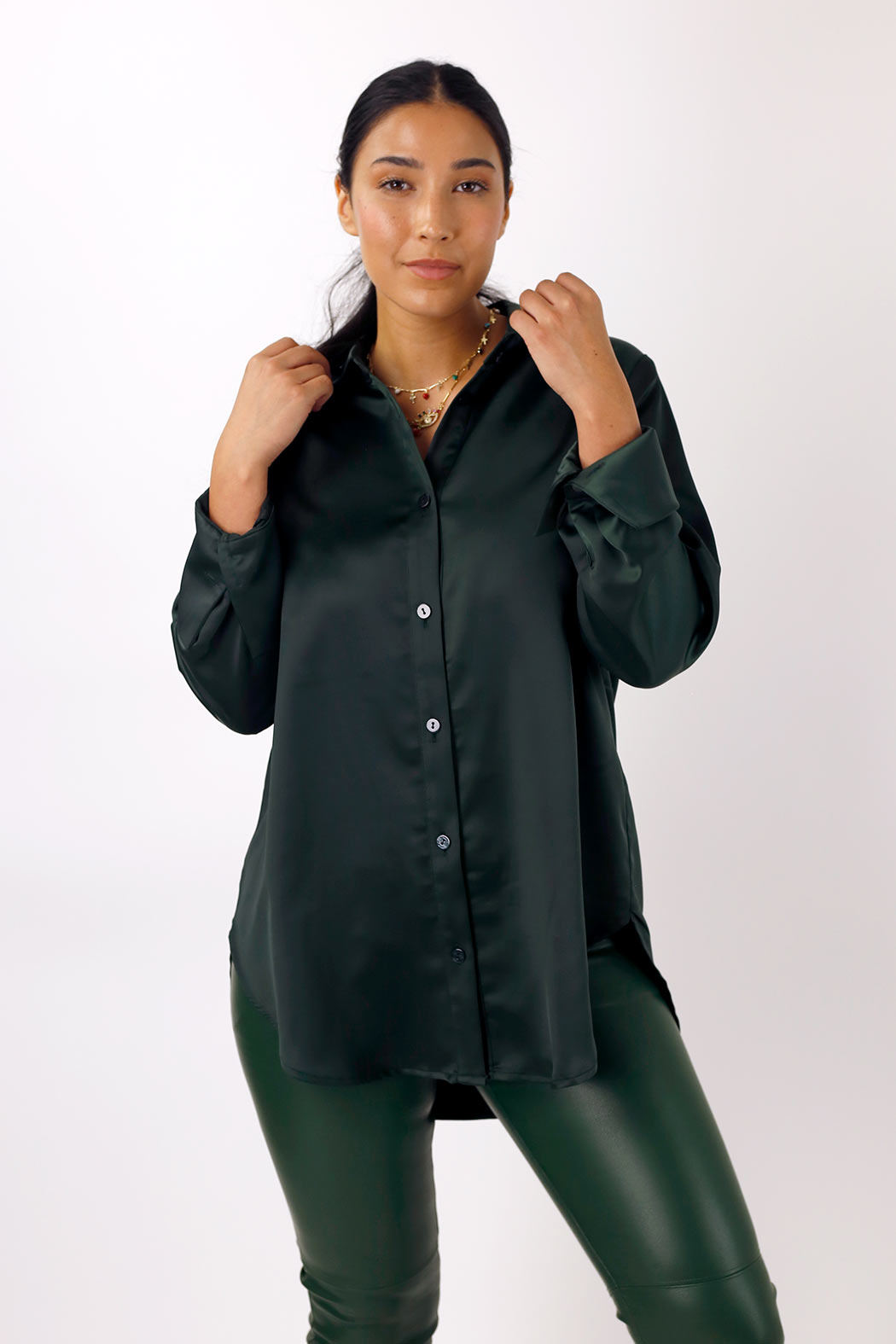 Forest Satin Boyfriend Shirt - FINAL SALE