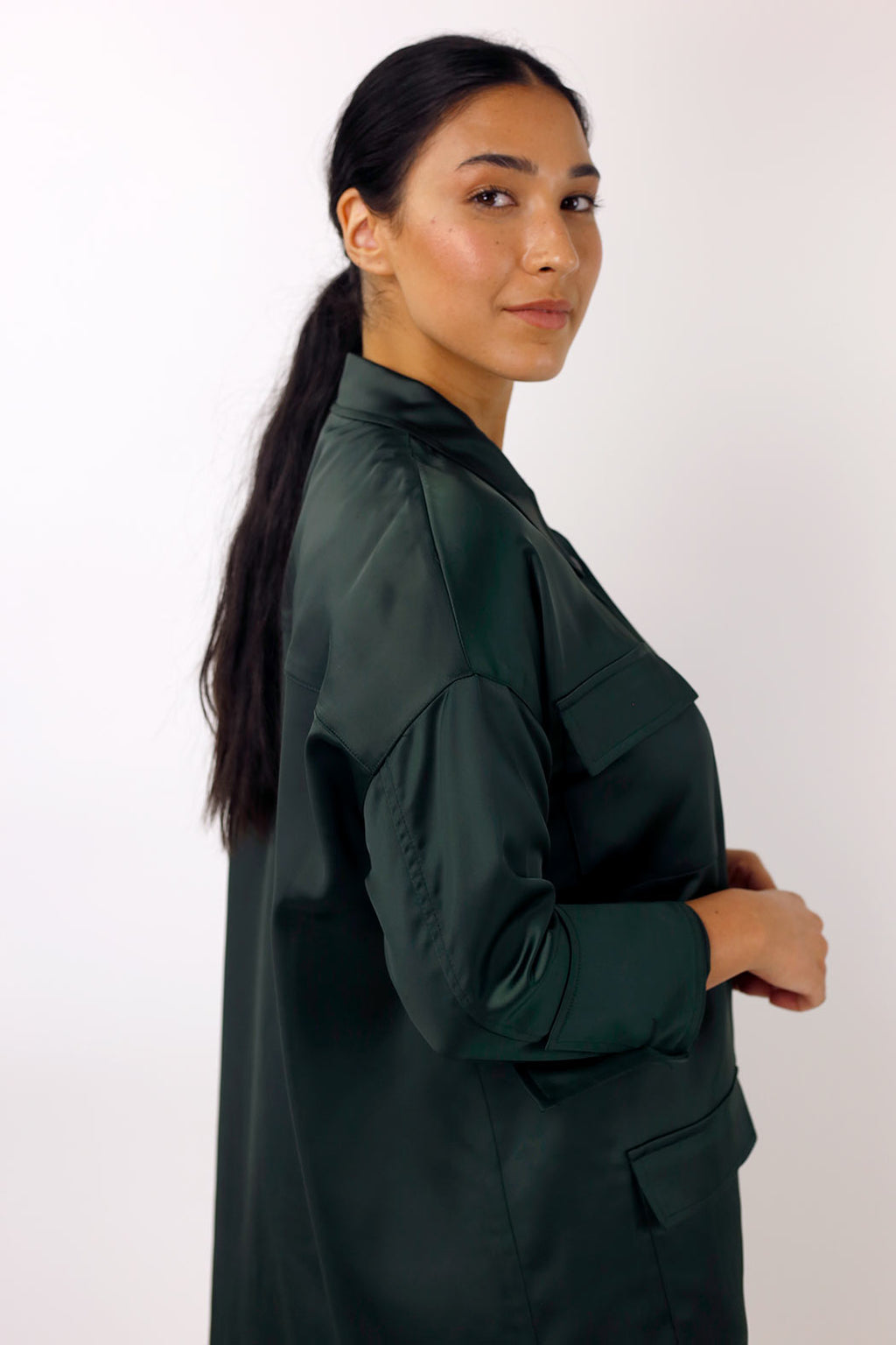 Forest Satin Shacket - FINAL SALE