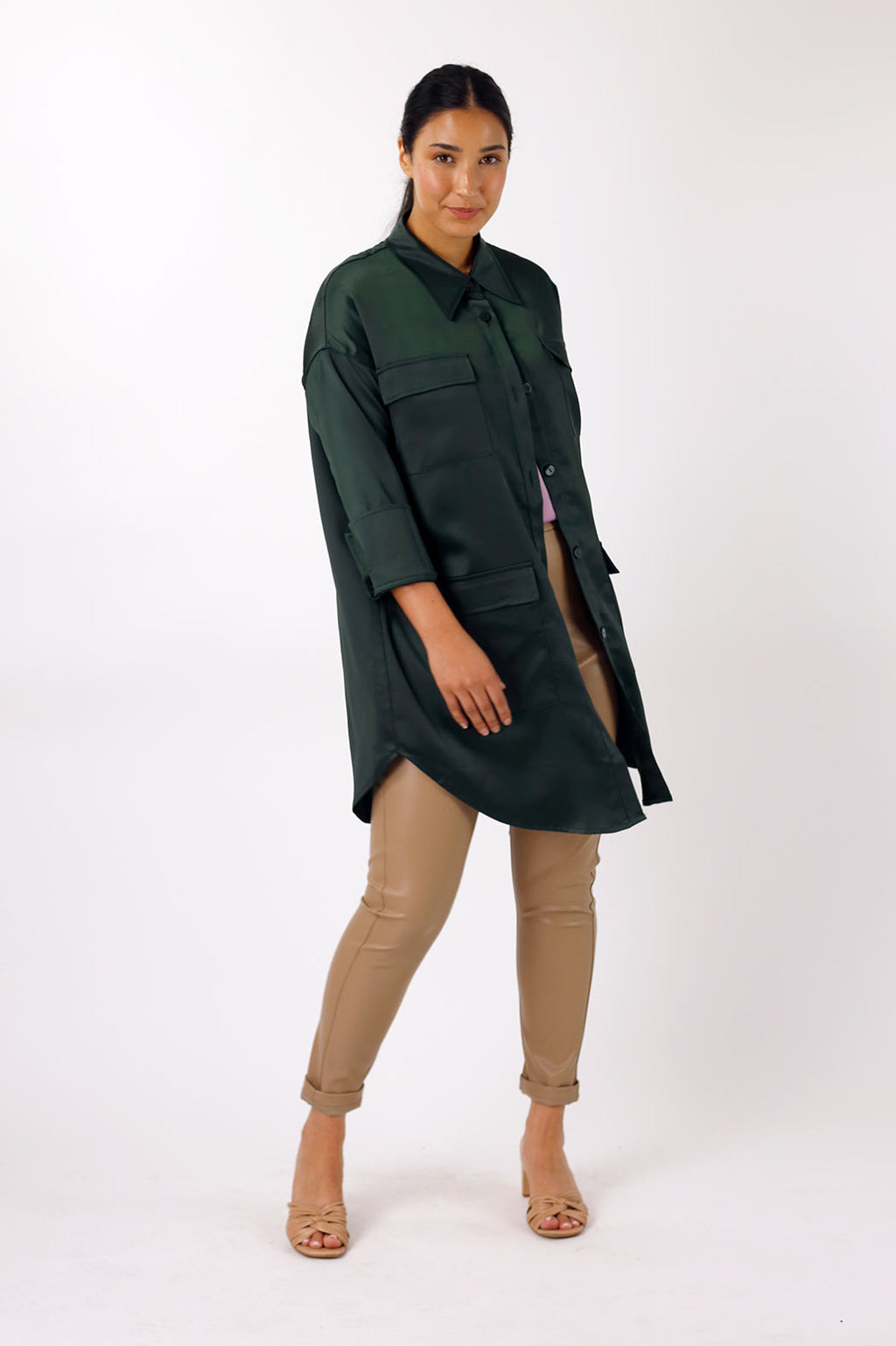 Forest Satin Shacket - FINAL SALE