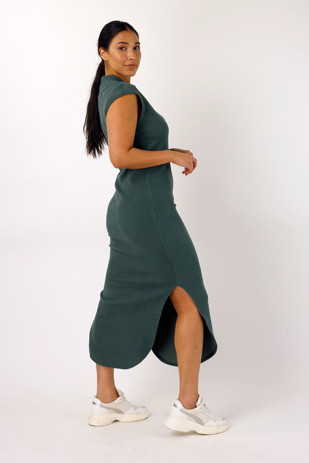 Khaki Plush Rib Dress - SALE