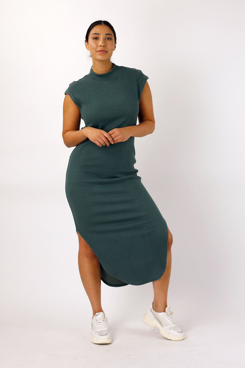 Khaki Plush Rib Dress - SALE