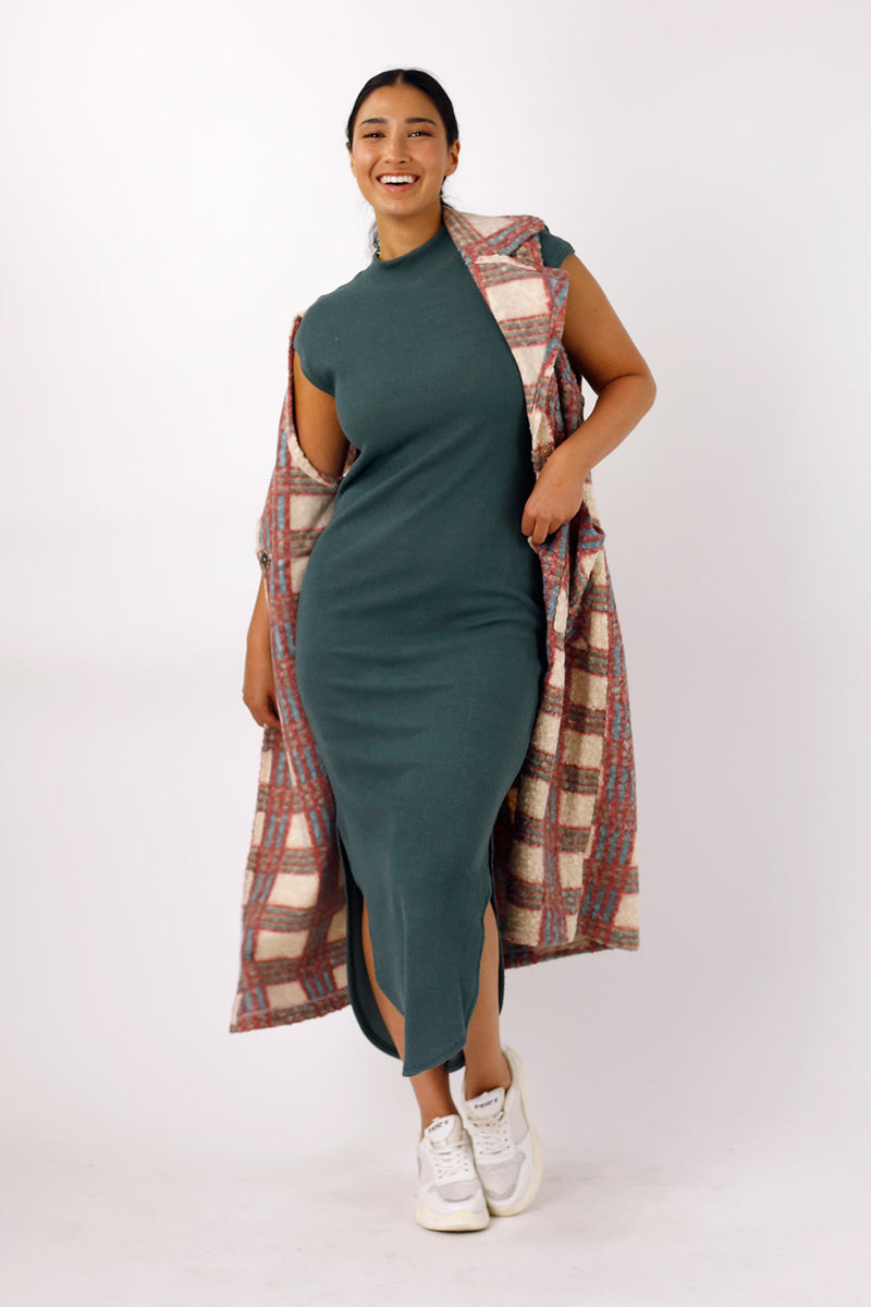 Khaki Plush Rib Dress - SALE