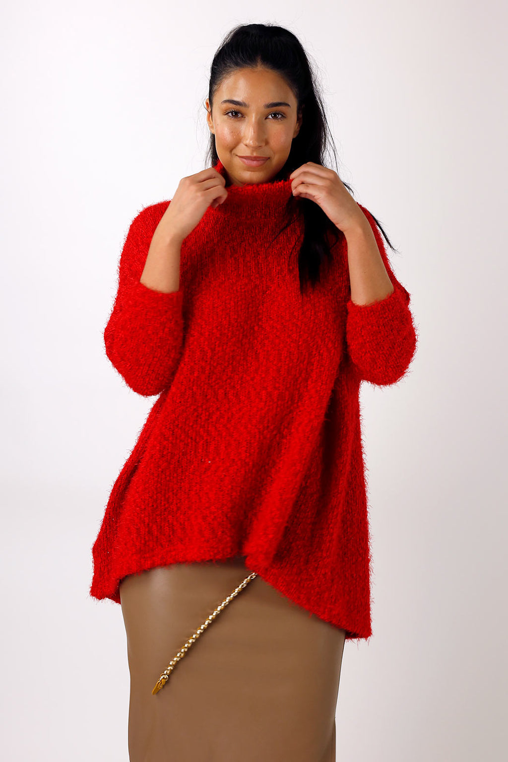 Red Fluffy Hi-Lo Jumper - SALE