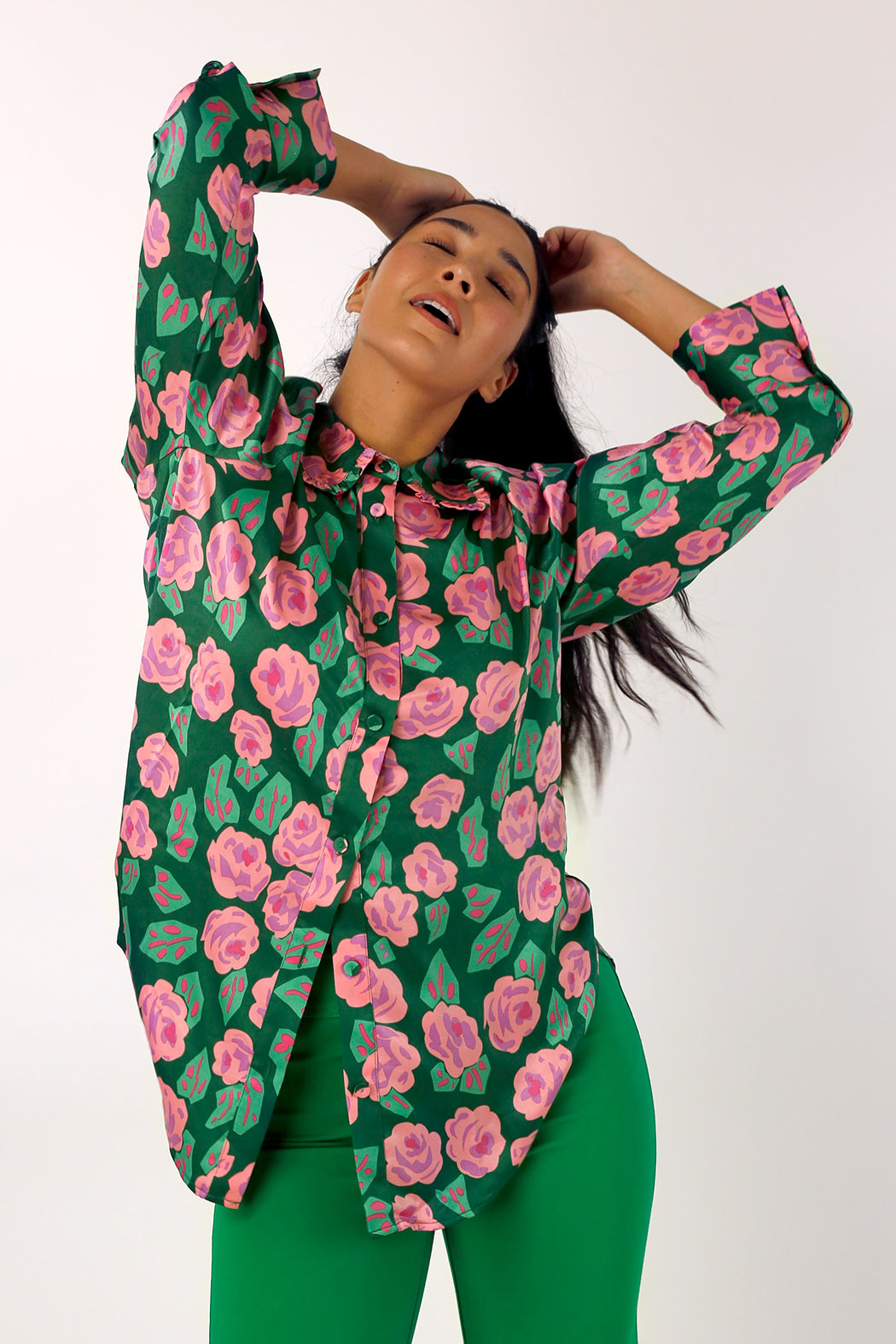 Pink/Green Ruffle Statement Shirt