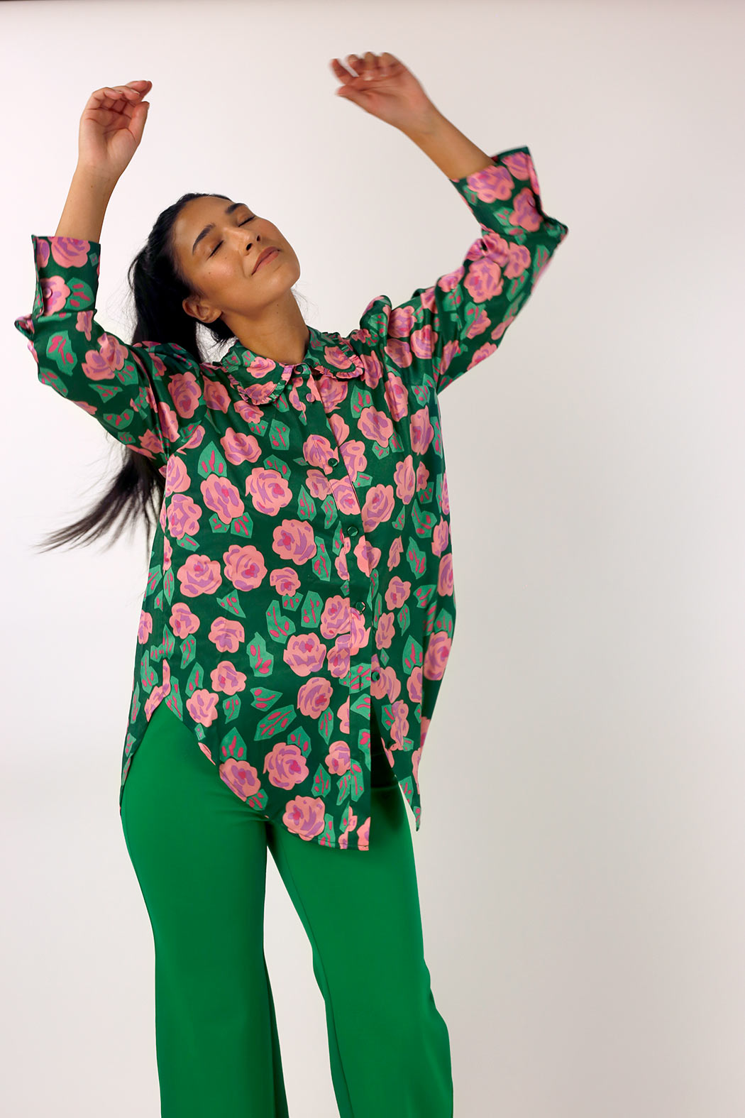 Pink/Green Ruffle Statement Shirt