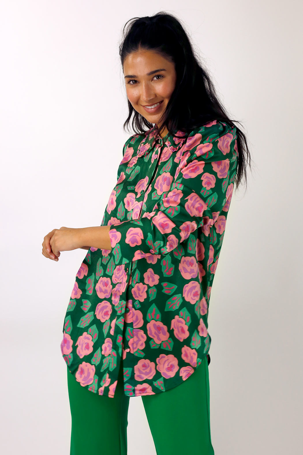 Pink/Green Ruffle Statement Shirt