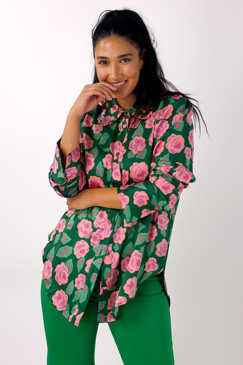 Pink/Green Ruffle Statement Shirt