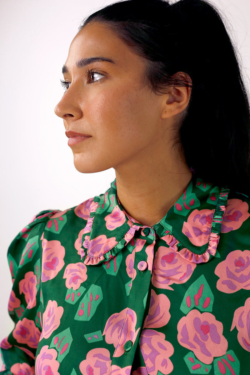 Pink/Green Ruffle Statement Shirt
