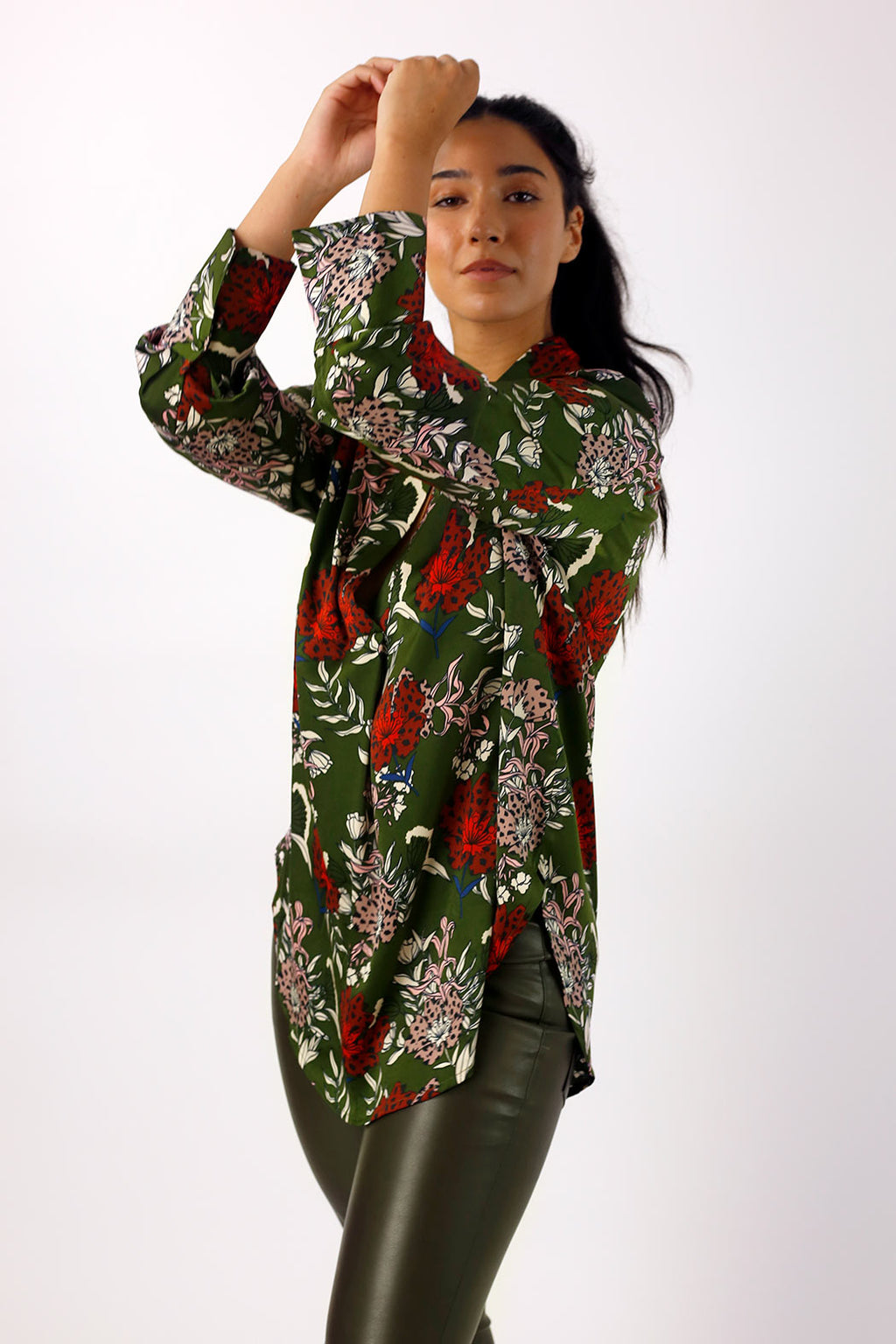 Khaki Floral Silky Gatsby Shirt - SALE