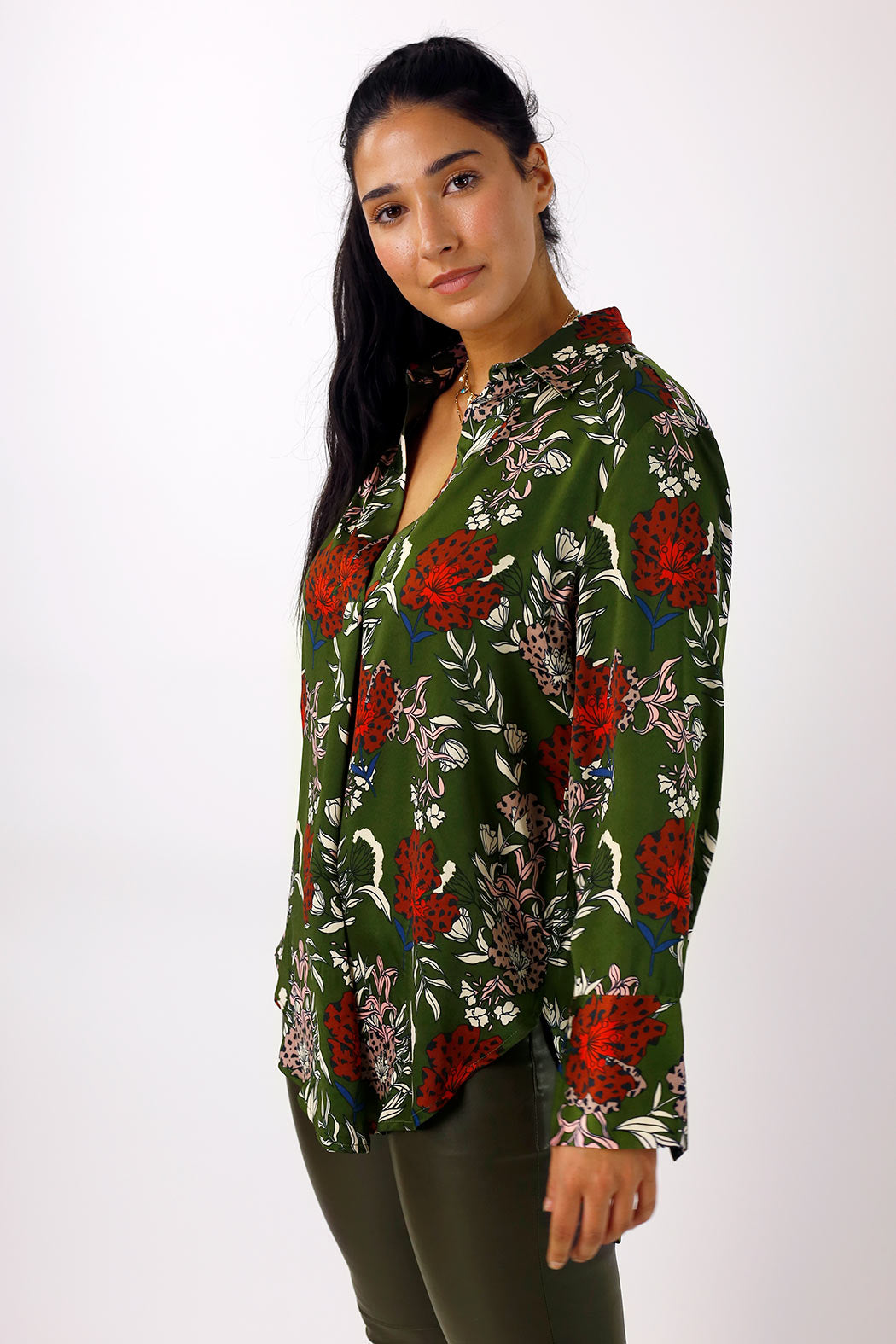 Khaki Floral Silky Gatsby Shirt - SALE