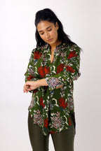 Khaki Floral Silky Gatsby Shirt - SALE