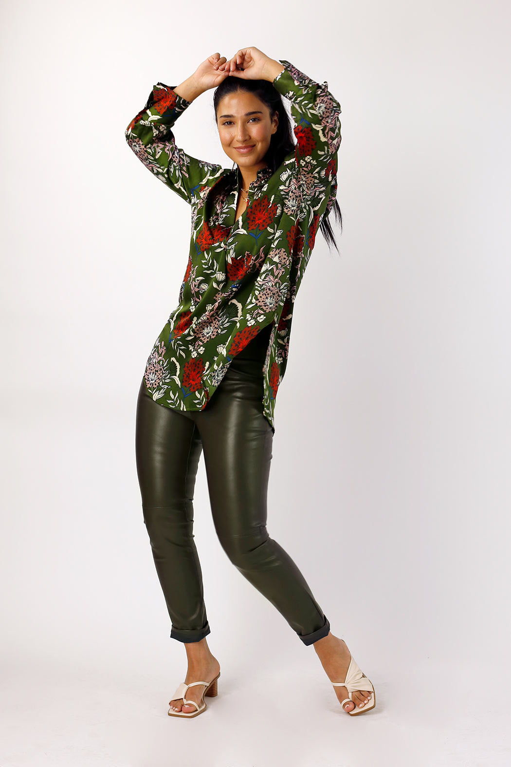 Khaki Floral Silky Gatsby Shirt - SALE