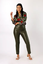 Dark Khaki Vegan Leather Slim Pant - FINAL SALE