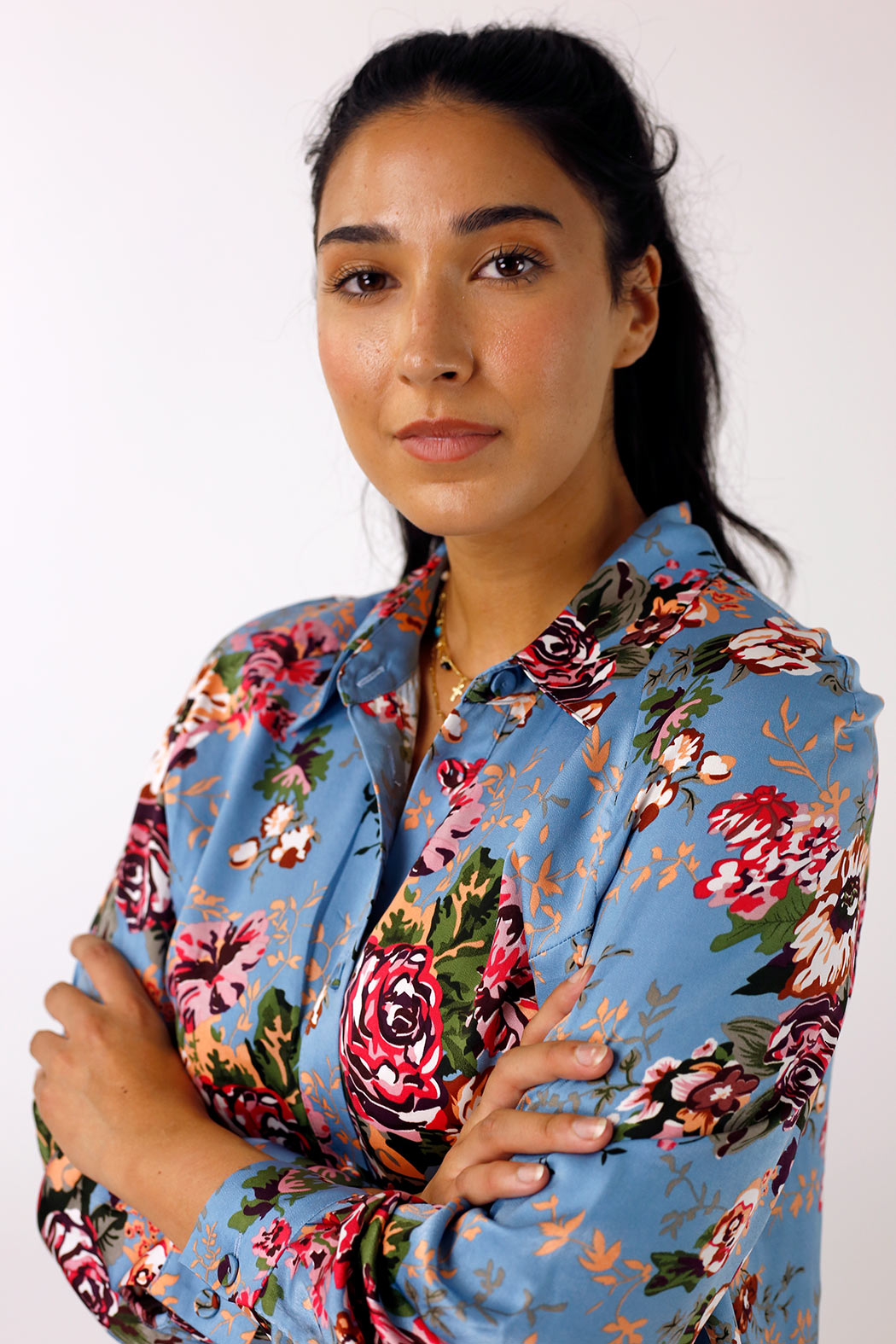 Blue Floral Silky Raglan Shirt