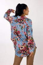 Blue Floral Silky Raglan Shirt