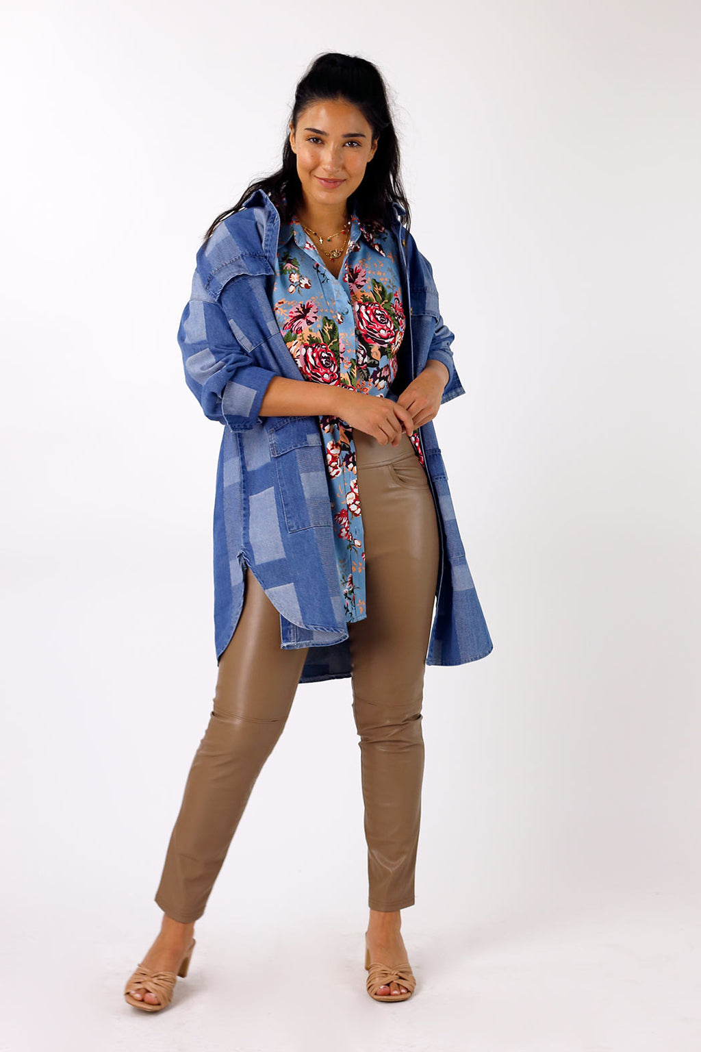 Blue Floral Silky Raglan Shirt