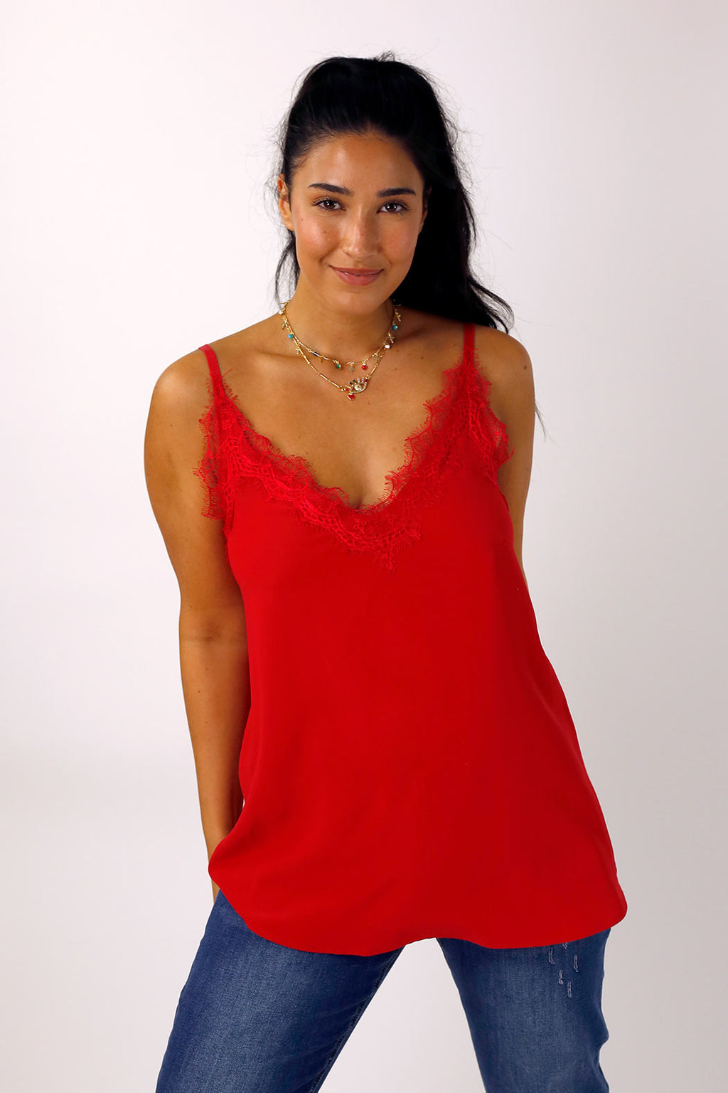 Red Soft Touch Lace Cami - SALE