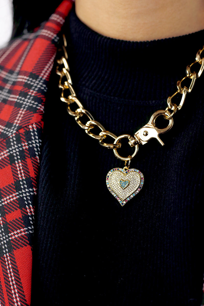 Pave Heart Gold Chain Necklace