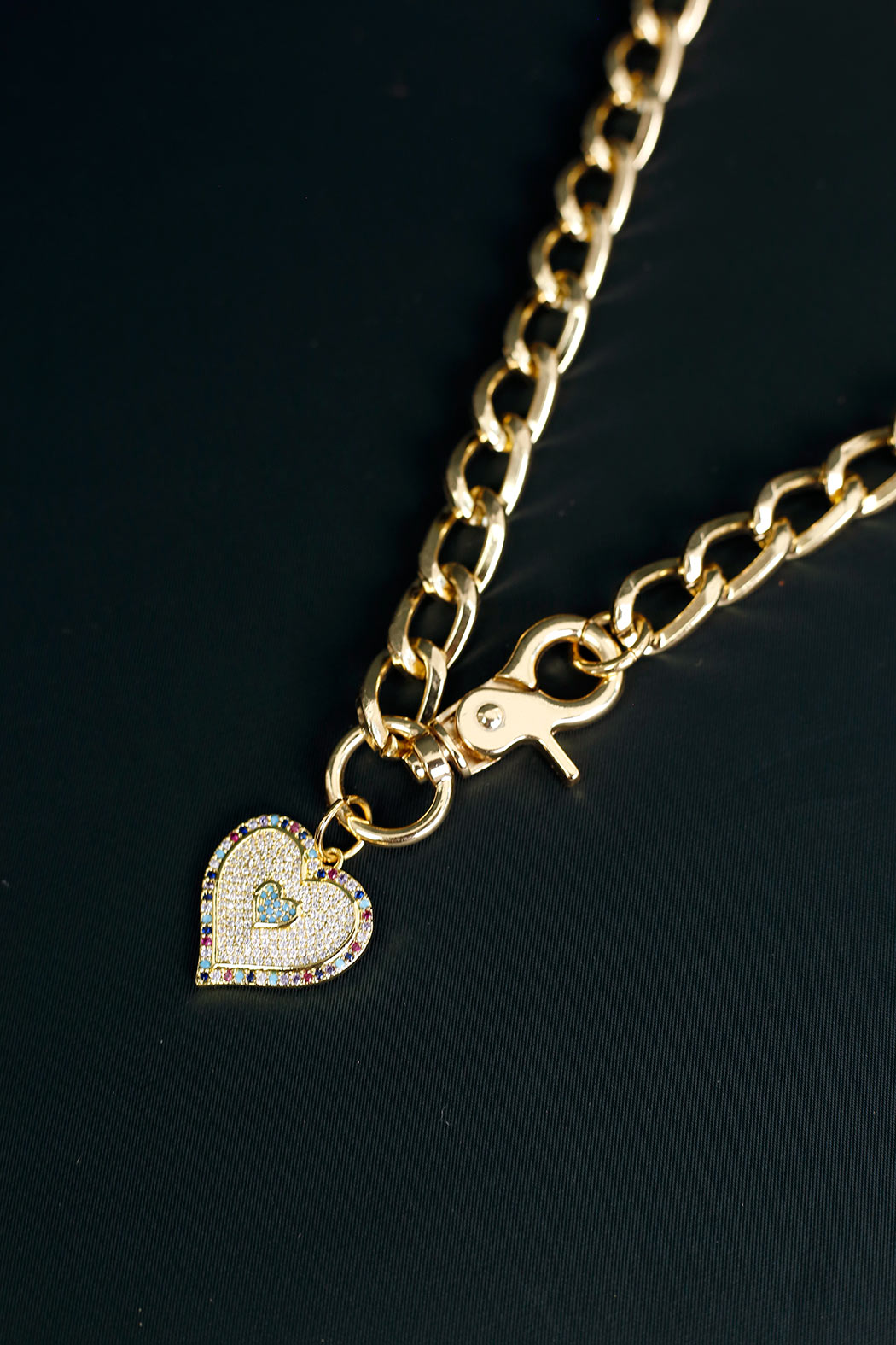 Pave Heart Gold Chain Necklace