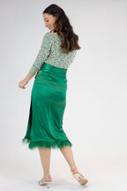 Green Satin Feather Skirt - Final Sale