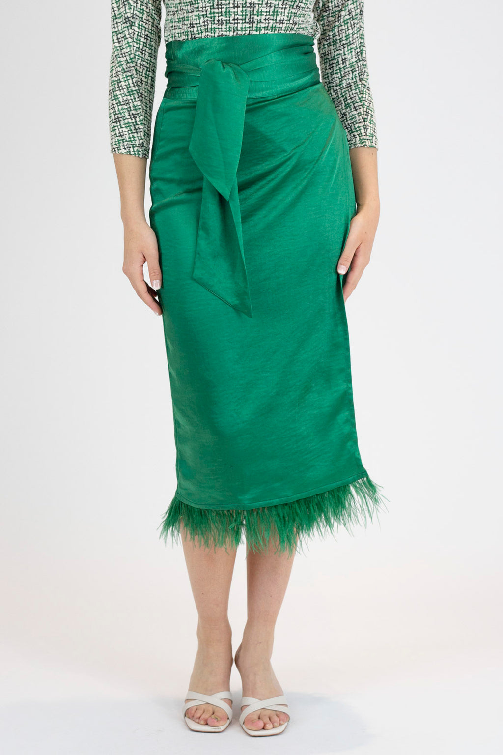 Green Satin Feather Skirt - Final Sale