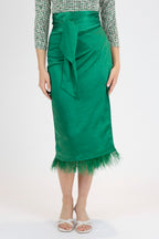 Green Satin Feather Skirt - Final Sale