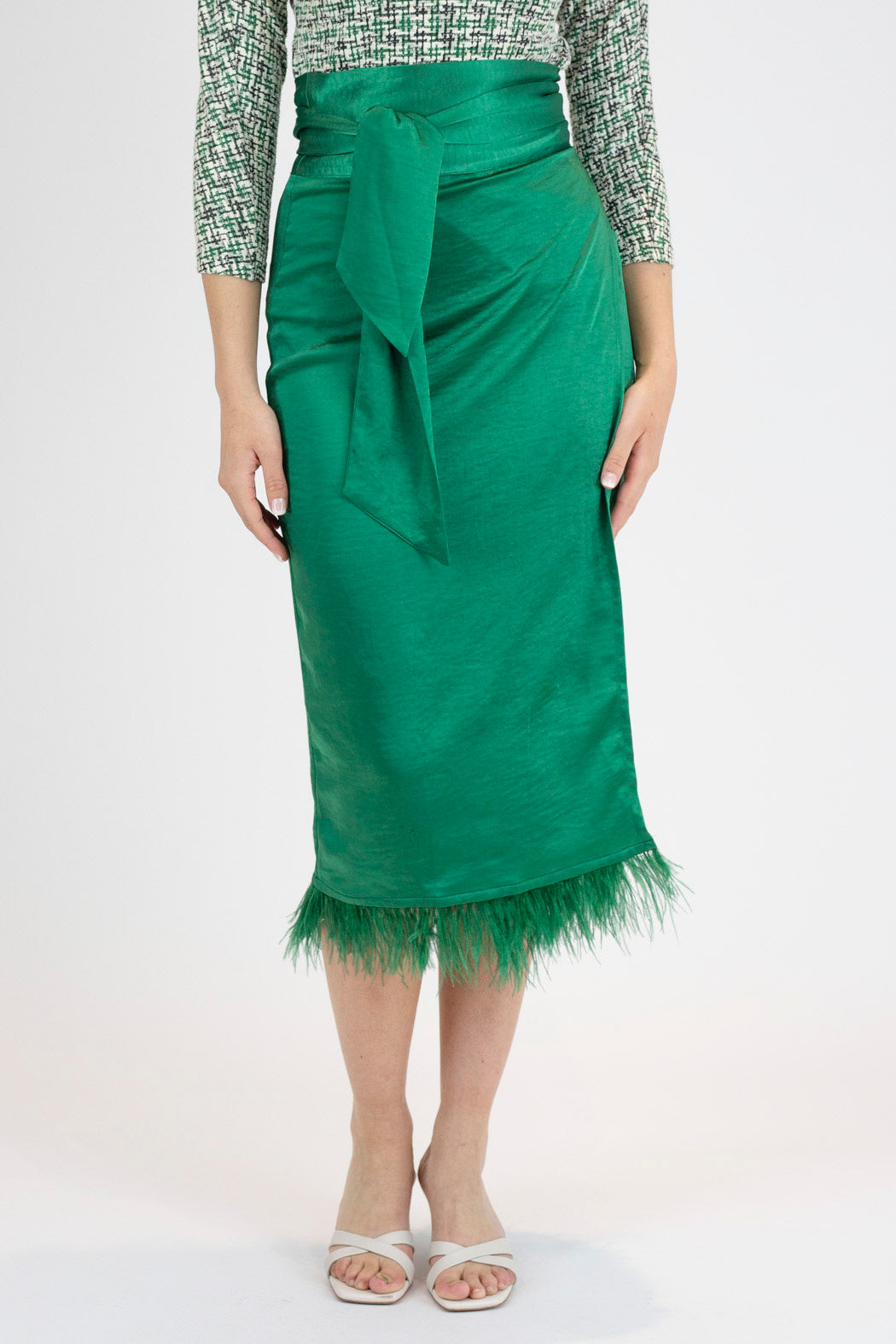 Green Satin Feather Skirt - Final Sale
