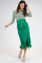 Green Satin Feather Skirt - Final Sale