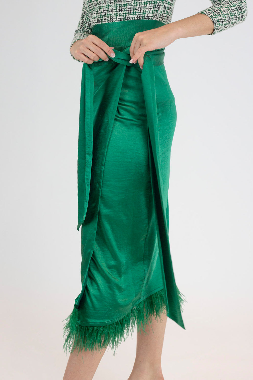 Green Satin Feather Skirt - Final Sale