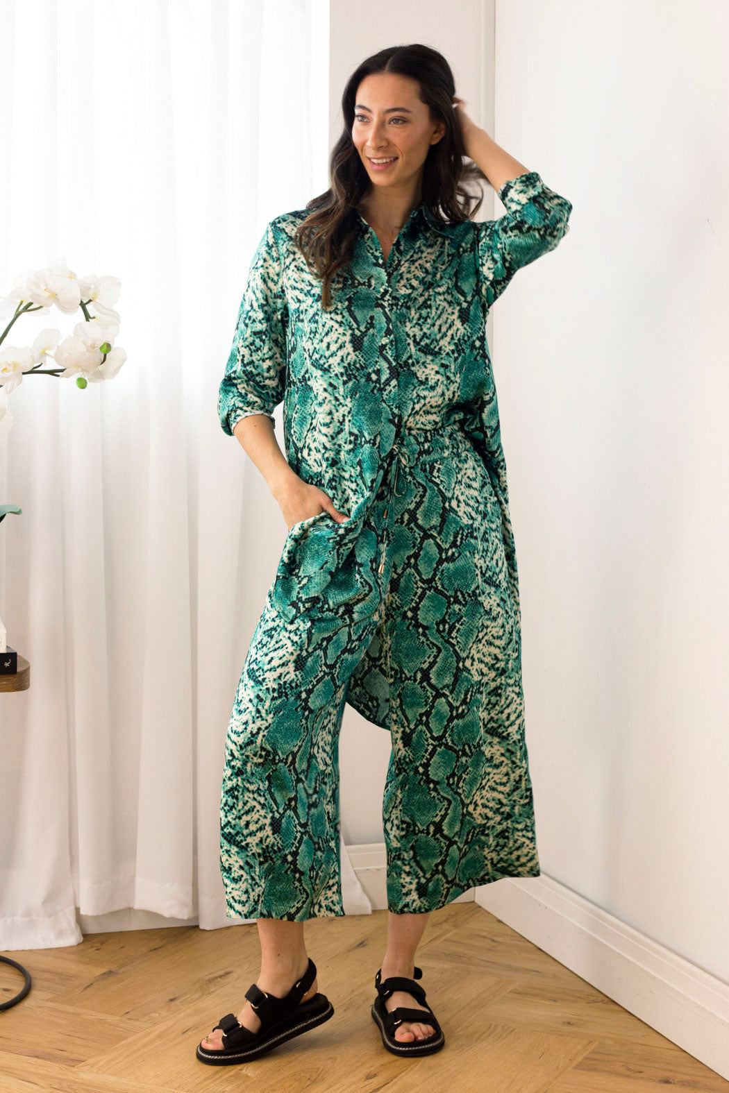 Jade Snake Silky Crop Culottes - Final Sale