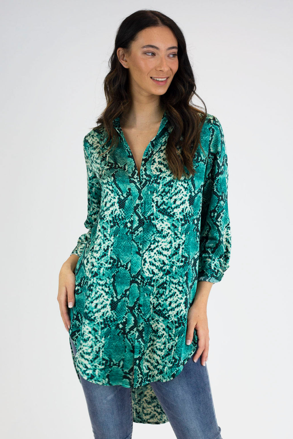 Jade Snake Boyfriend Maxi Shirt - Final Sale