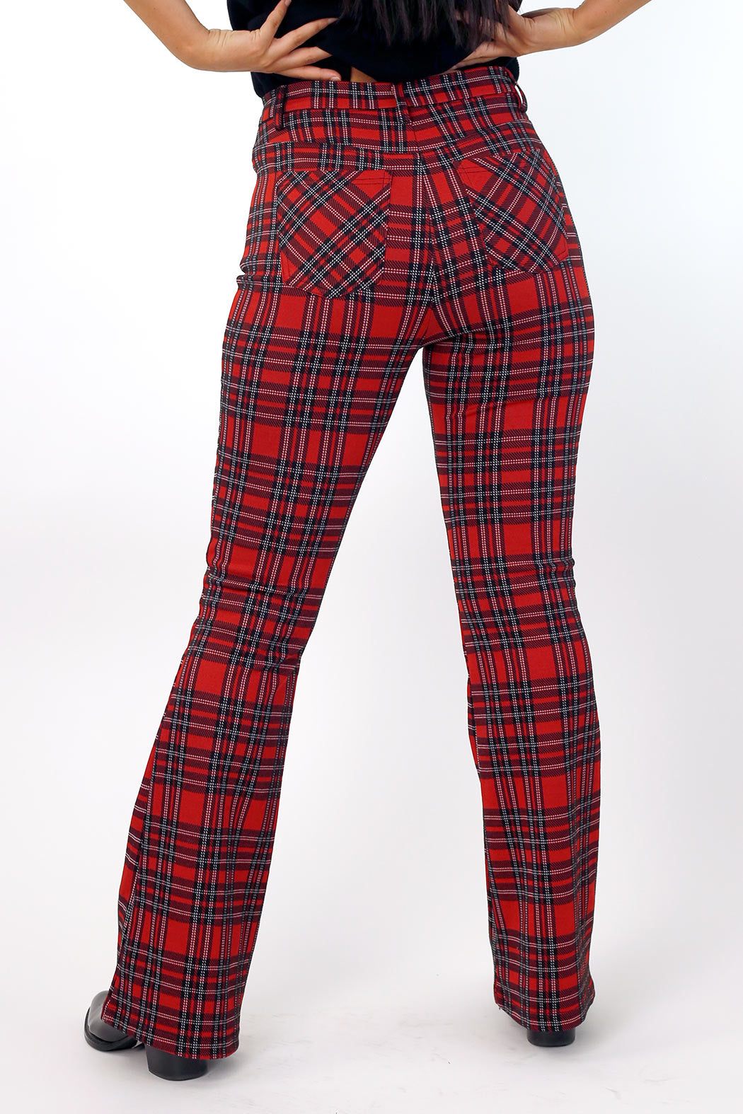 Red Tartan Ponte Zip-Up Flare