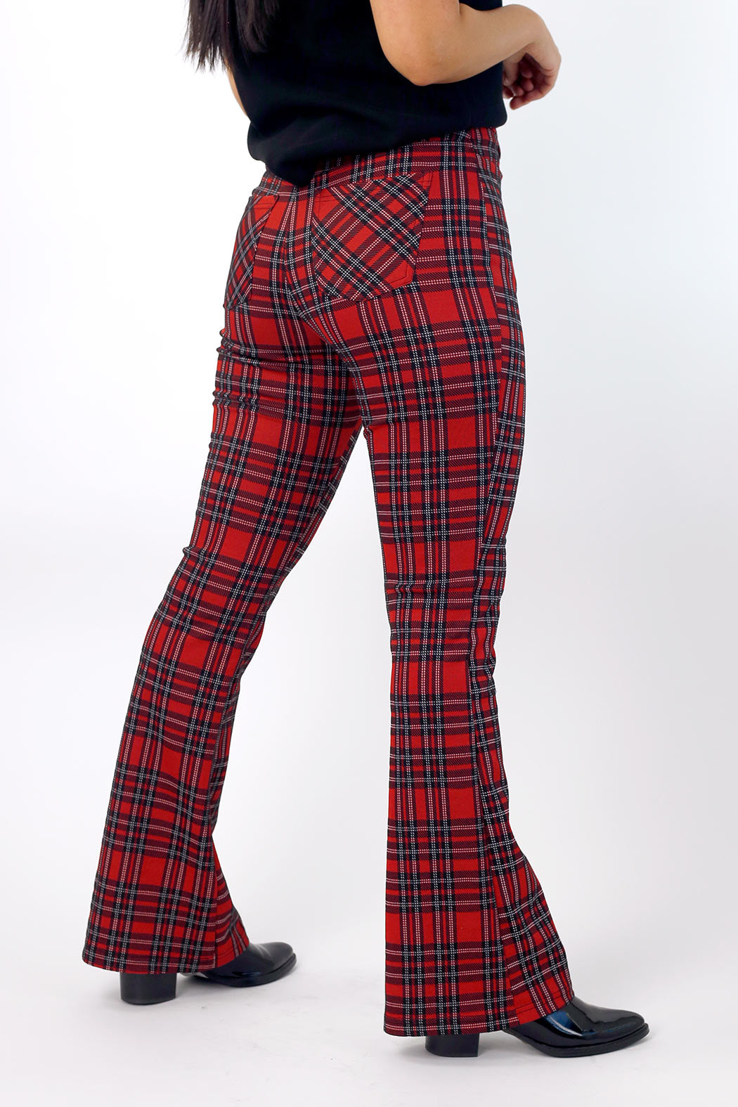 Red Tartan Ponte Zip-Up Flare