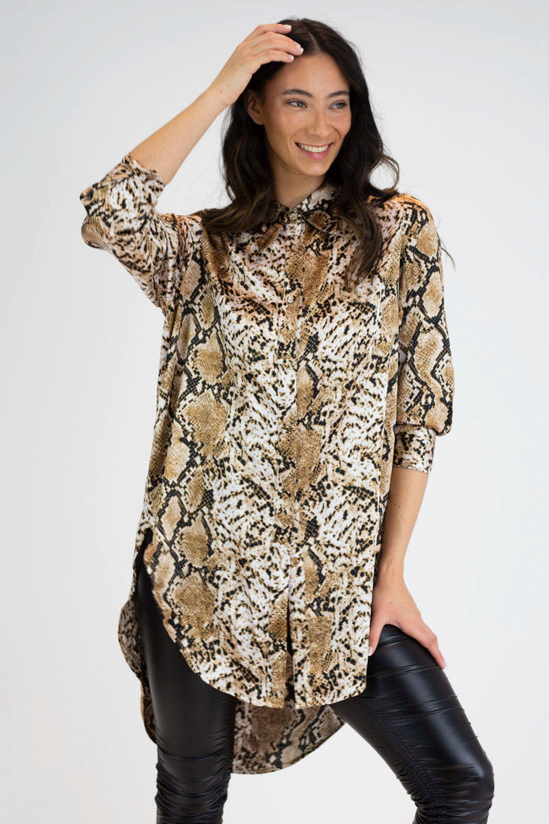 Tan Snake Boyfriend Maxi Shirt - Final Sale