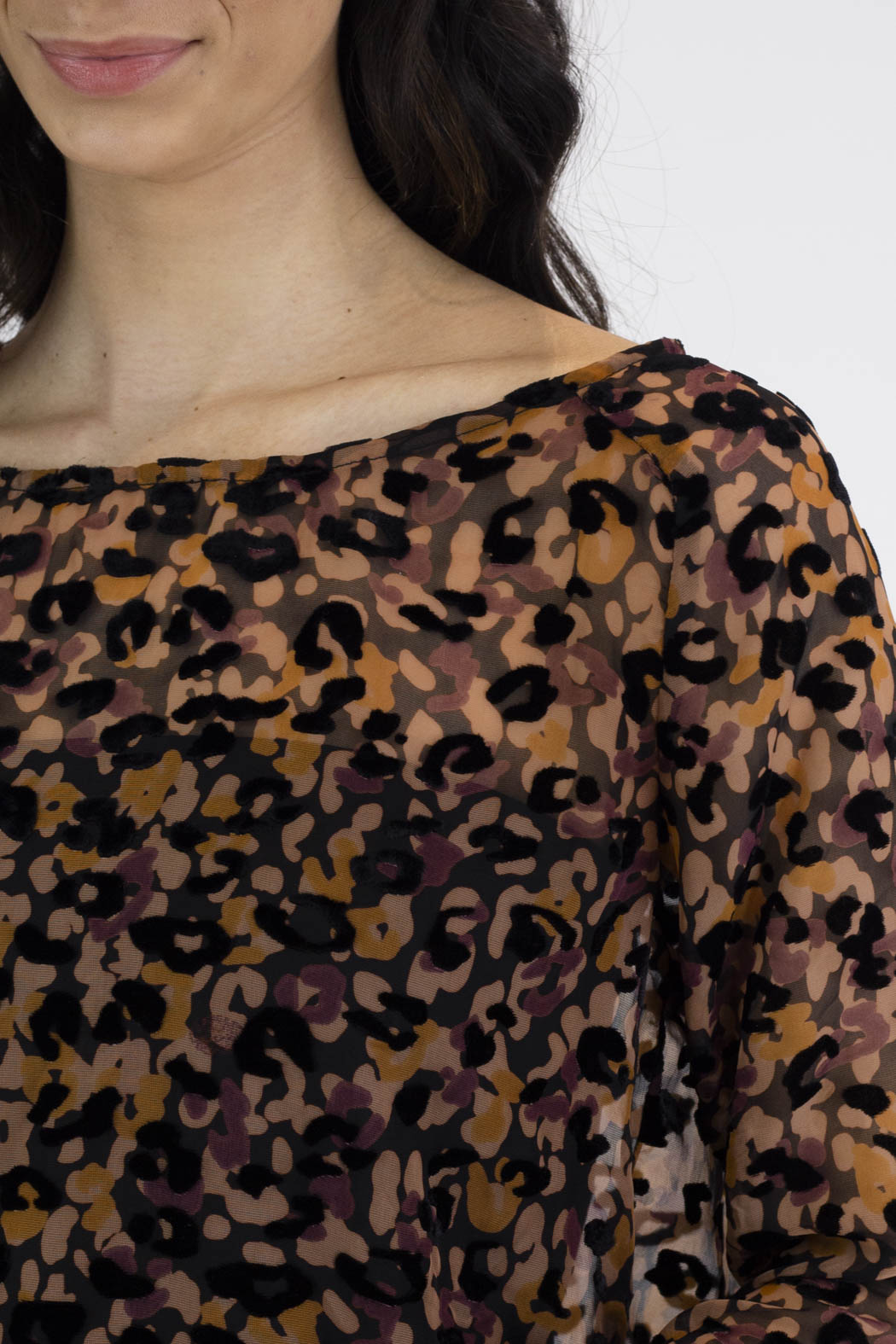 Black Tan Animal Velvet Raglan Top - Final Sale