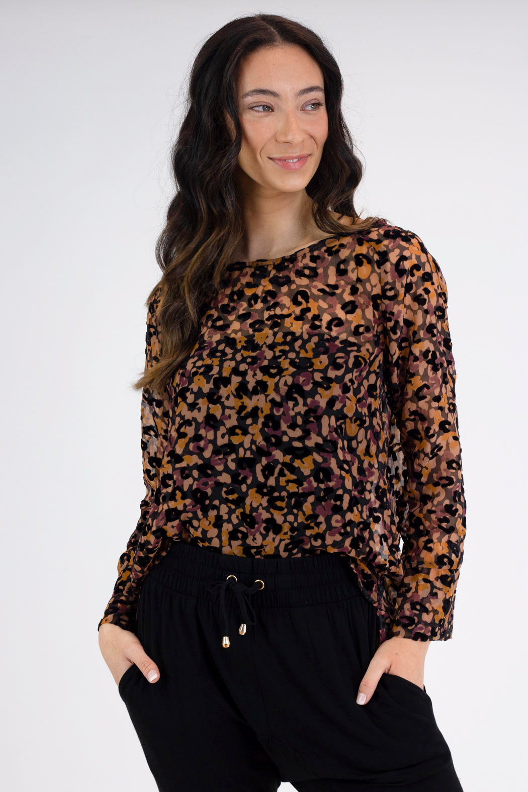 Black Tan Animal Velvet Raglan Top - Final Sale