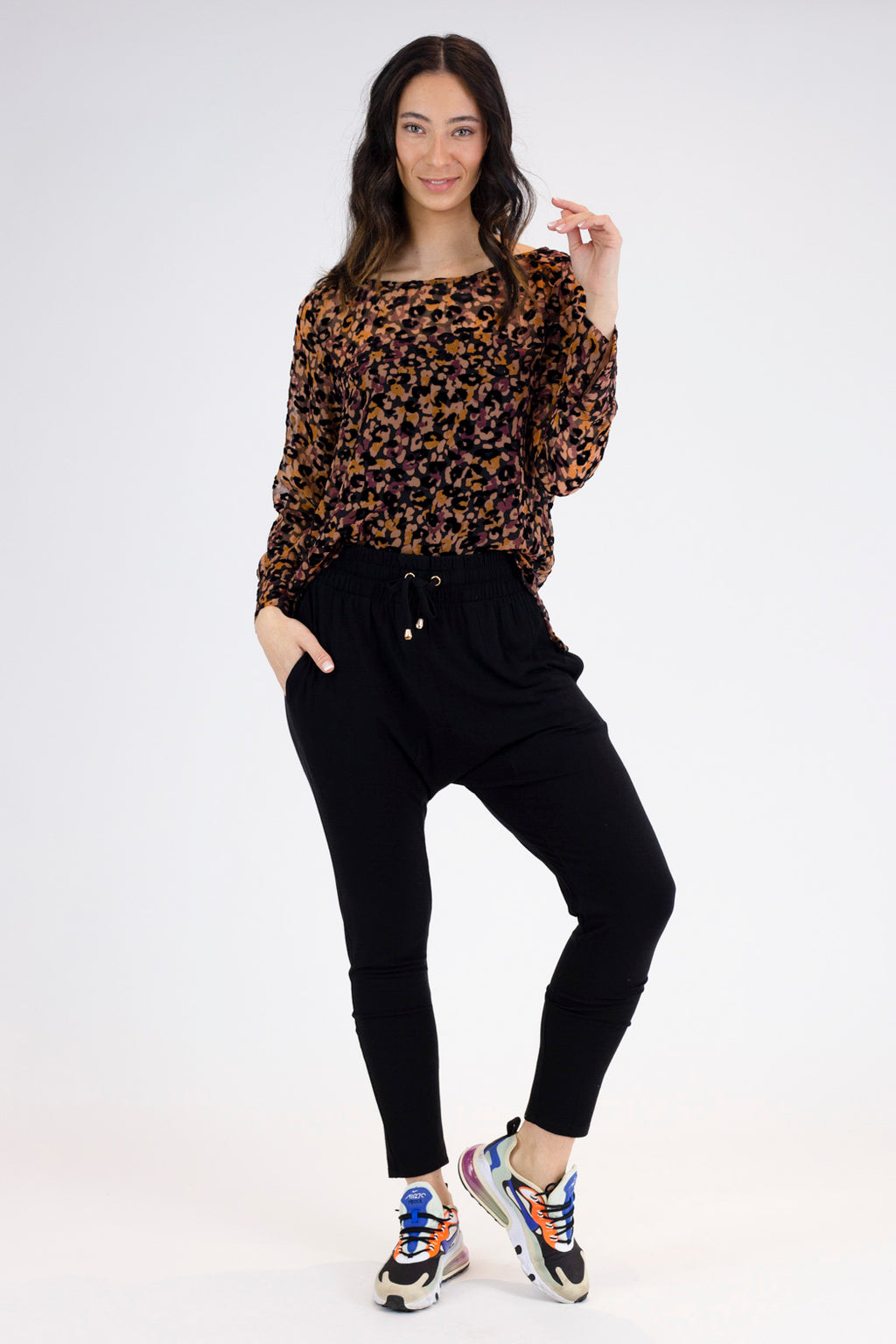 Black Tan Animal Velvet Raglan Top - Final Sale