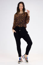Black Tan Animal Velvet Raglan Top - Final Sale