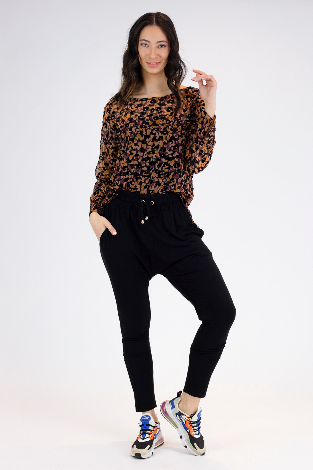 Black Tan Animal Velvet Raglan Top - Final Sale
