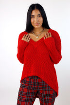 Red Fluffy V-Neck Jumper - SALE