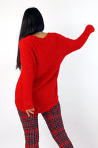 Red Fluffy V-Neck Jumper - SALE