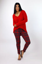 Red Fluffy V-Neck Jumper - SALE