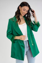 Green Satin Feather Blazer - Sale