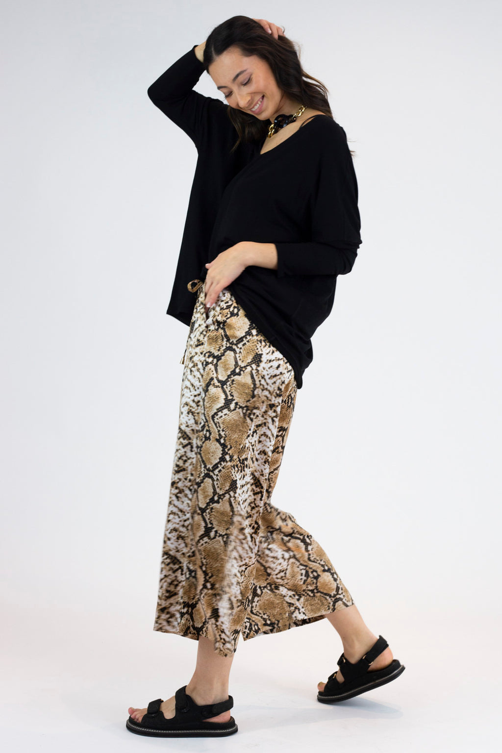 Tan Snake Silky Crop Culottes - Final Sale