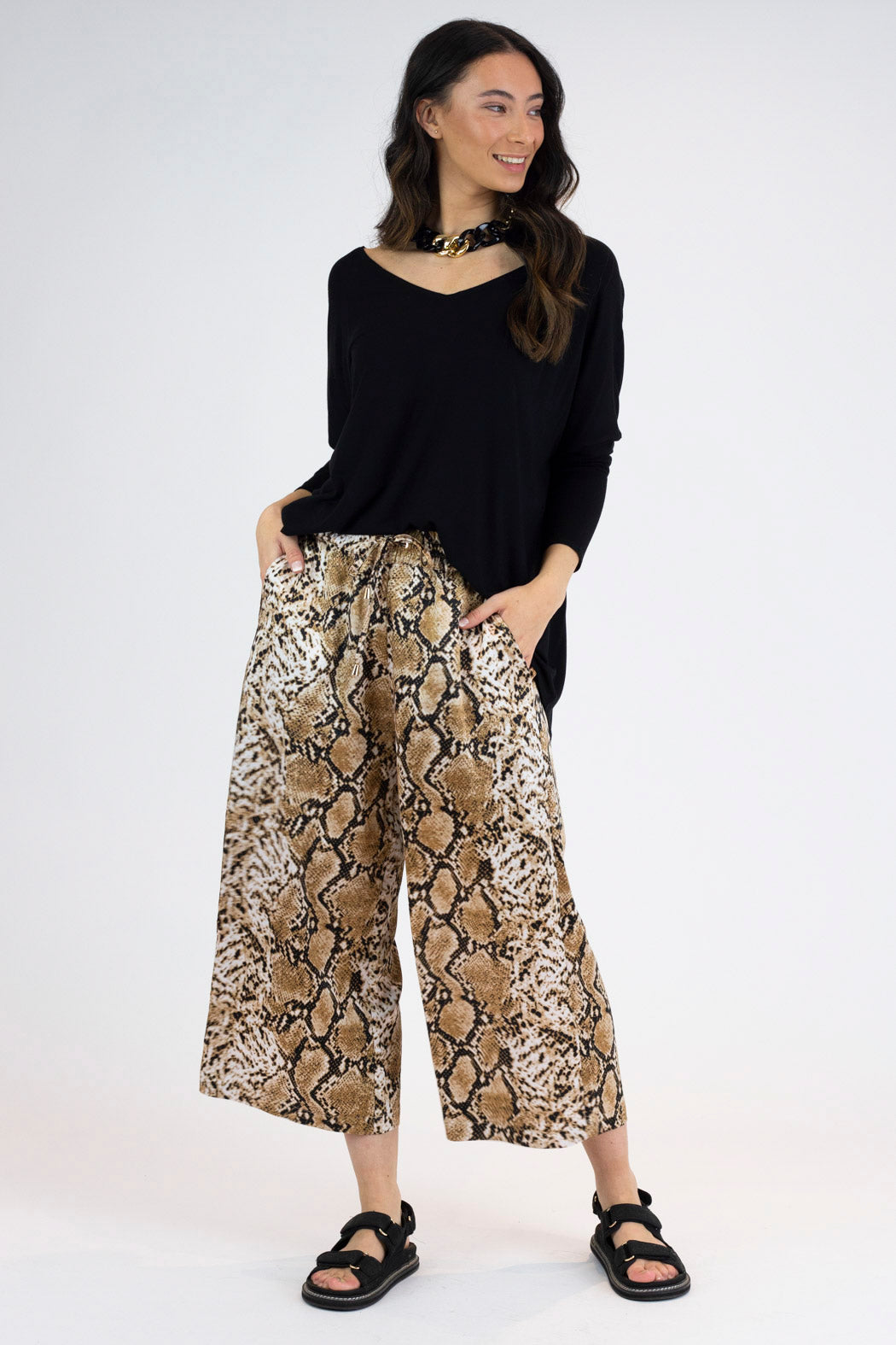 Tan Snake Silky Crop Culottes - Final Sale