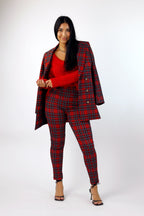 Red Tartan Ponte Slim Pant