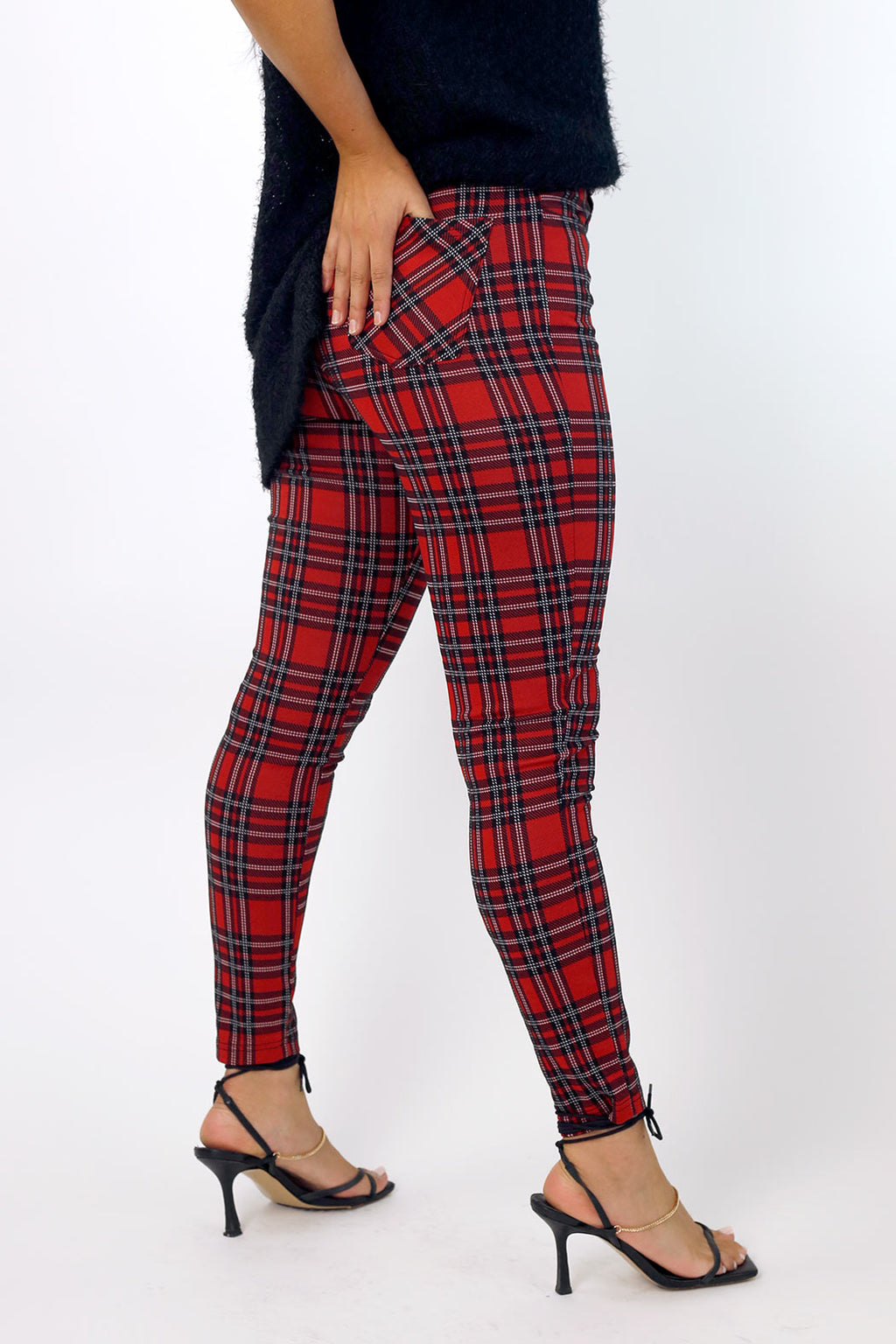 Red Tartan Ponte Slim Pant