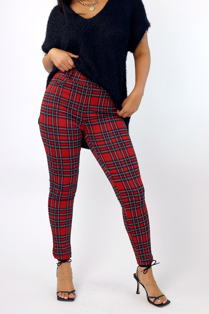 Red Tartan Ponte Slim Pant